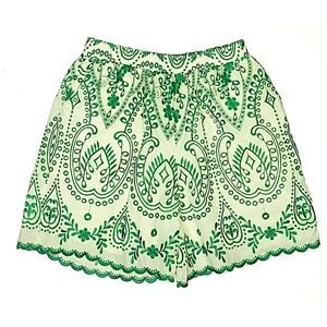 Farm Rio green & white embroidered shorts -M